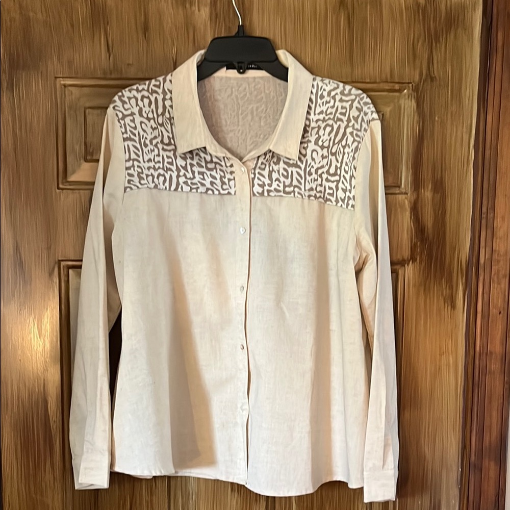 Cream Long Sleeve Embellished Button Down Shirt